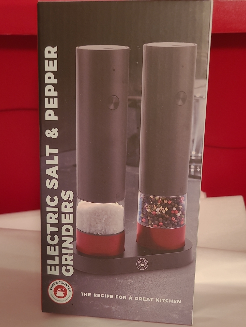 Electric Salt & Pepper Grinders - Chef's Counter. 4 Speed Adjustible Thickness